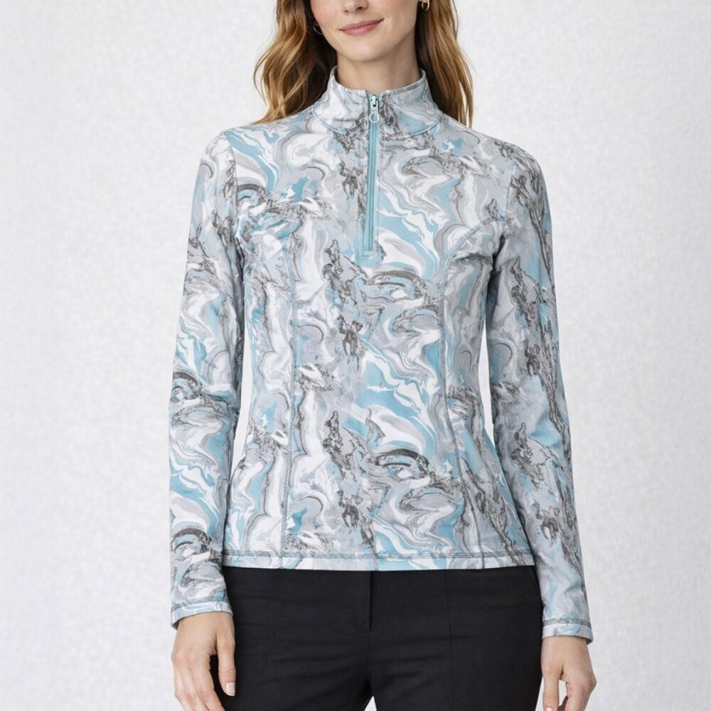 Nils Robin Quarter Zip Ski Baselayer Top in Ice Blue Marble Size S